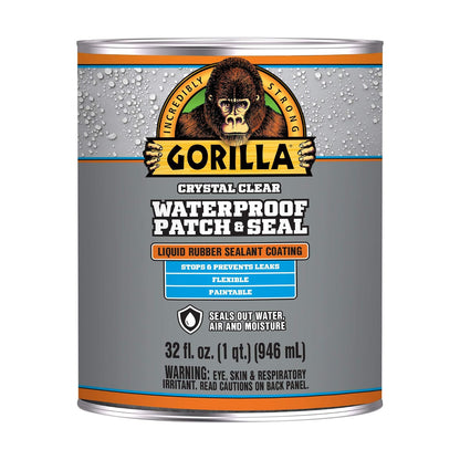 Gorilla Patch & Seal - Sellador impermeable de goma líquida, transparente, 32 onzas (paquete de 1) - Sella el agua, el aire y la humedad