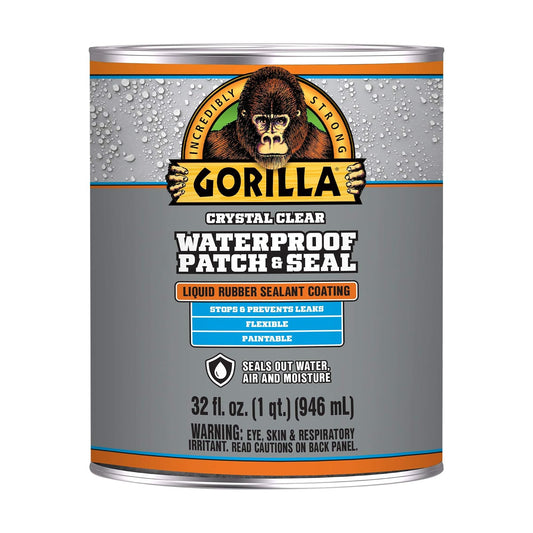 Gorilla Patch & Seal - Sellador impermeable de goma líquida, transparente, 32 onzas (paquete de 1) - Sella el agua, el aire y la humedad