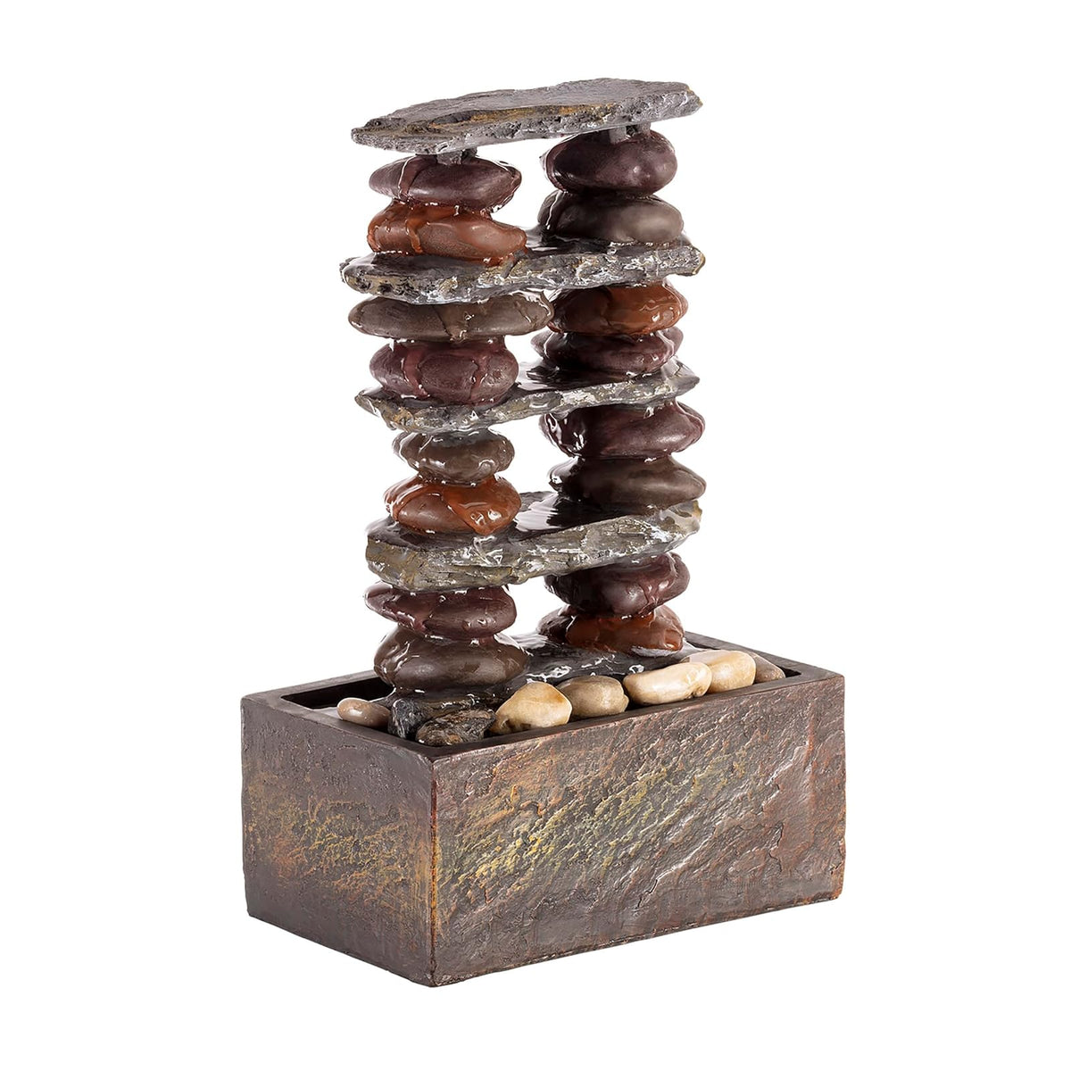 Alpine Corporation TT8002 Fuente de Eternidad de Rocas Apiladas para Interior/Exterior, Fuente de Mesa de Rocas Modernas, 12", Marrón