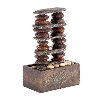 Alpine Corporation TT8002 Fuente de Eternidad de Rocas Apiladas para Interior/Exterior, Fuente de Mesa de Rocas Modernas, 12", Marrón