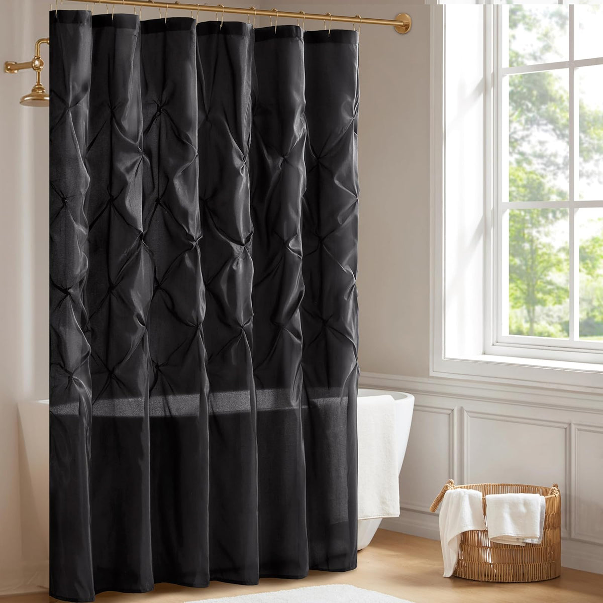 Madison Park Laurel - Cortina de Ducha Negra para baño, 72 x 72 Pulgadas