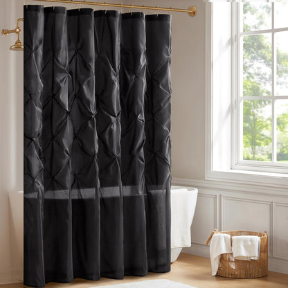 Madison Park Laurel - Cortina de Ducha Negra para baño, 72 x 72 Pulgadas