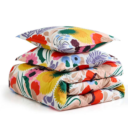 Marimekko - Juego de Funda de edredón matrimonial/Queen, Ropa de Cama Reversible de percal de algodón con Fundas a Juego, decoración Floral para el hogar (Ojakellukka Multicolor, matrimonial/Queen)