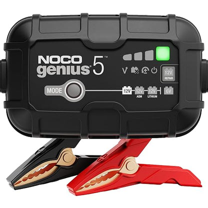 NOCO GENIUS5: Cargador de batería Inteligente 6V/12V 5A – Mantenedor automático, Cargador Lento y desulfatador con protección contra sobrecarga y compensación térmica – para baterías Plomo y Litio