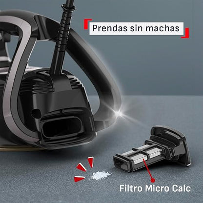 T-fal Plancha de Vapor Puregliss Black and Silver FV8067X0 | Sistema anti calcio, Suela Durilium Airglide AutoClean, 1800 W de potencia, vapor potente, apagado automático