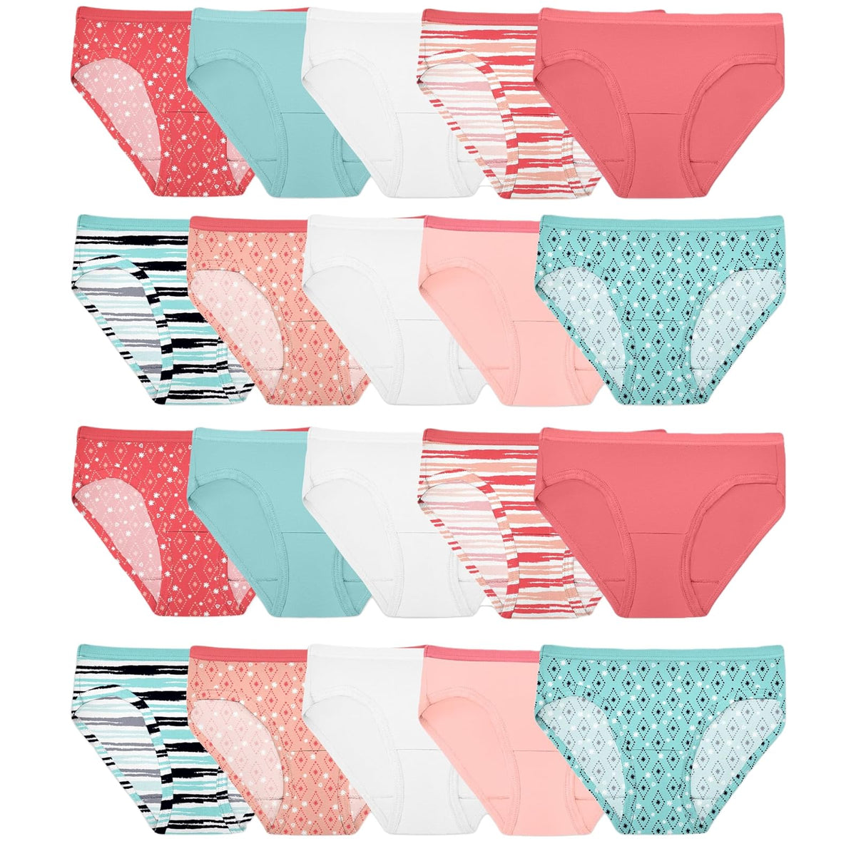 Fruit of the Loom - Ropa interior de algodón hipster para niñas, 20 unidades, surtidos a la moda, 6
