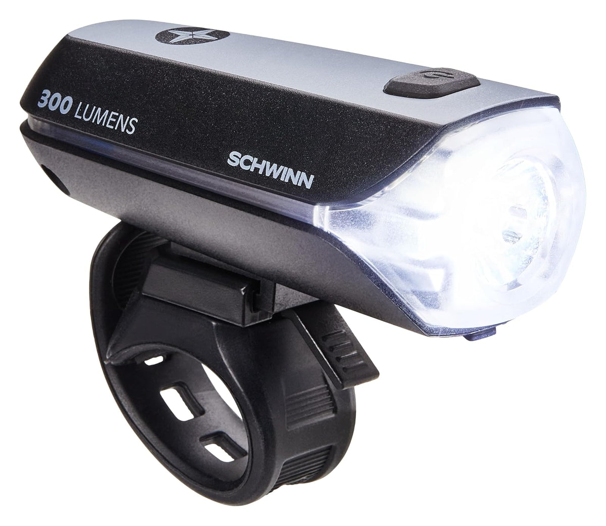 Schwinn - Juego de luces LED para bicicleta, faros delanteros recargables por USB y luz trasera que funciona con pilas, con correa de silicona de montaje sin herramientas, pieza de bicicleta y