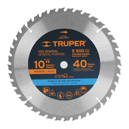 Truper Disco de Sierra para Madera 10 pulg - 40 dpp