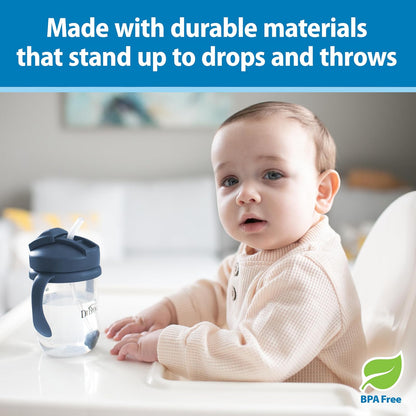 Dr. Brown's Milestones - Taza de entrenamiento con popote ponderada, 9 onzas/270 ml, azul oscuro, sin BPA, 6 m +