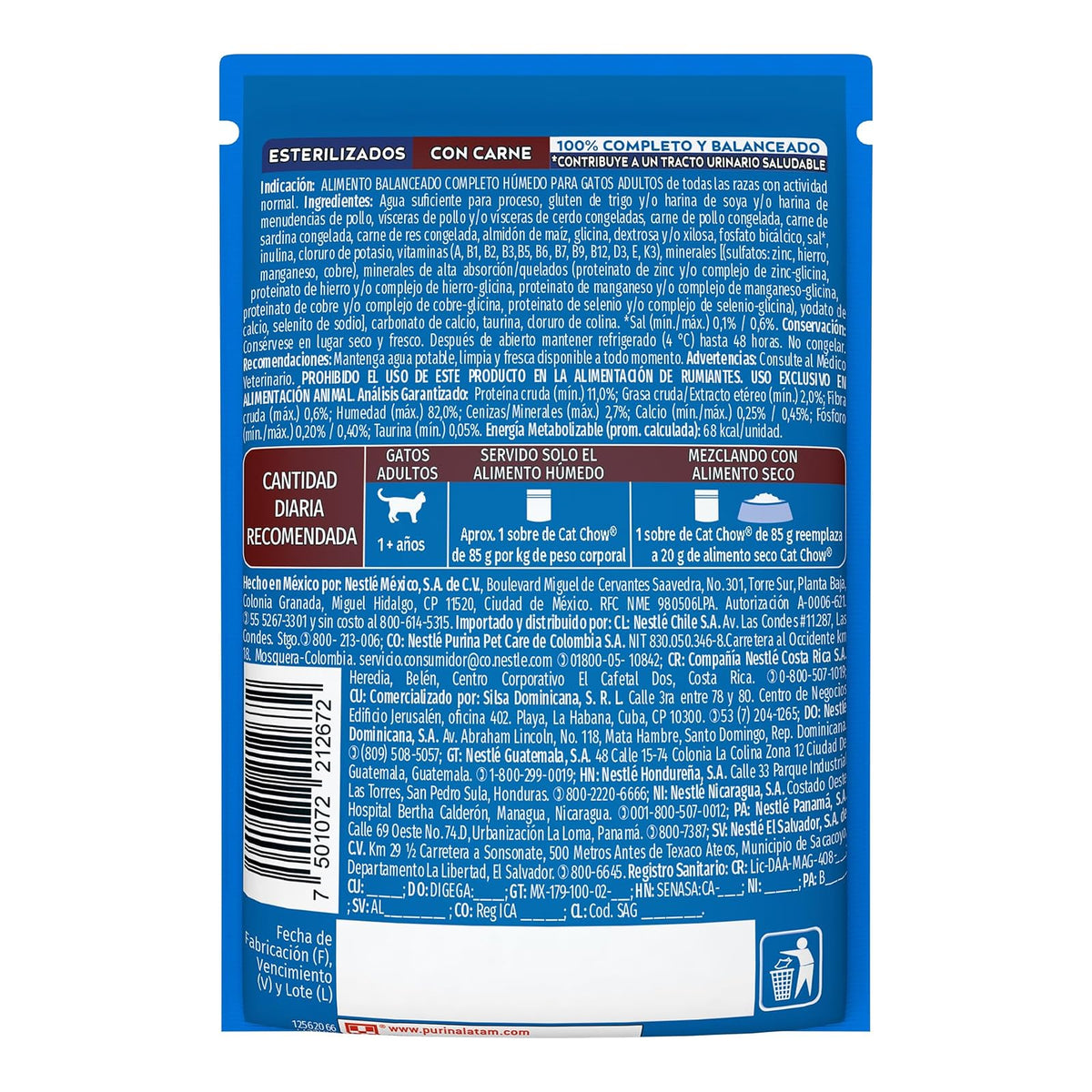 Purina Cat Chow Adulto Esterilizado Todos los Tamaños Sabor Carne 24pack de 85g