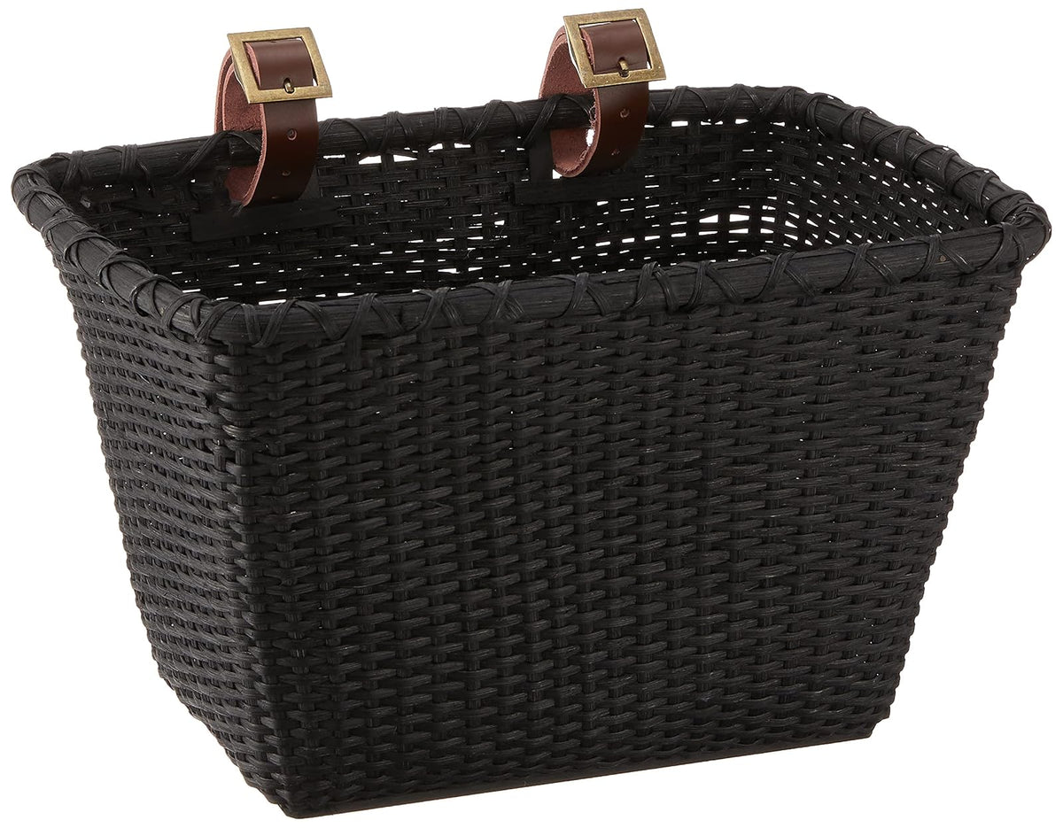 Retrospec Bicycles Canasta Rectangular Toto de caña Tejida con Correas de Cuero auténtico y Hebillas metálicas