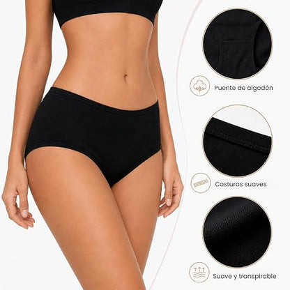 BODYcontrol Calzones de Mujer Algodón Corte Panty Pack, Panties Básicas Cómodas, Ropa Interior Mujer Lencería Dama Bragas Pantaletas Panties Stretch Suaves Confort Set Diario 2985