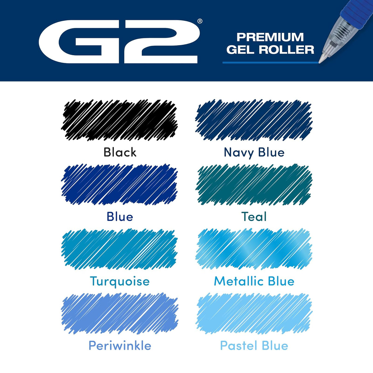 Pilot G2 Boost - Bolígrafos de Gel Azul, Punta Fina 0.7 mm, Paquete de 8 | Los colores de productividad, bolígrafos de tinta negra y azul surtidos, bolígrafo de punta fina de 0,7 mm, bola borrable