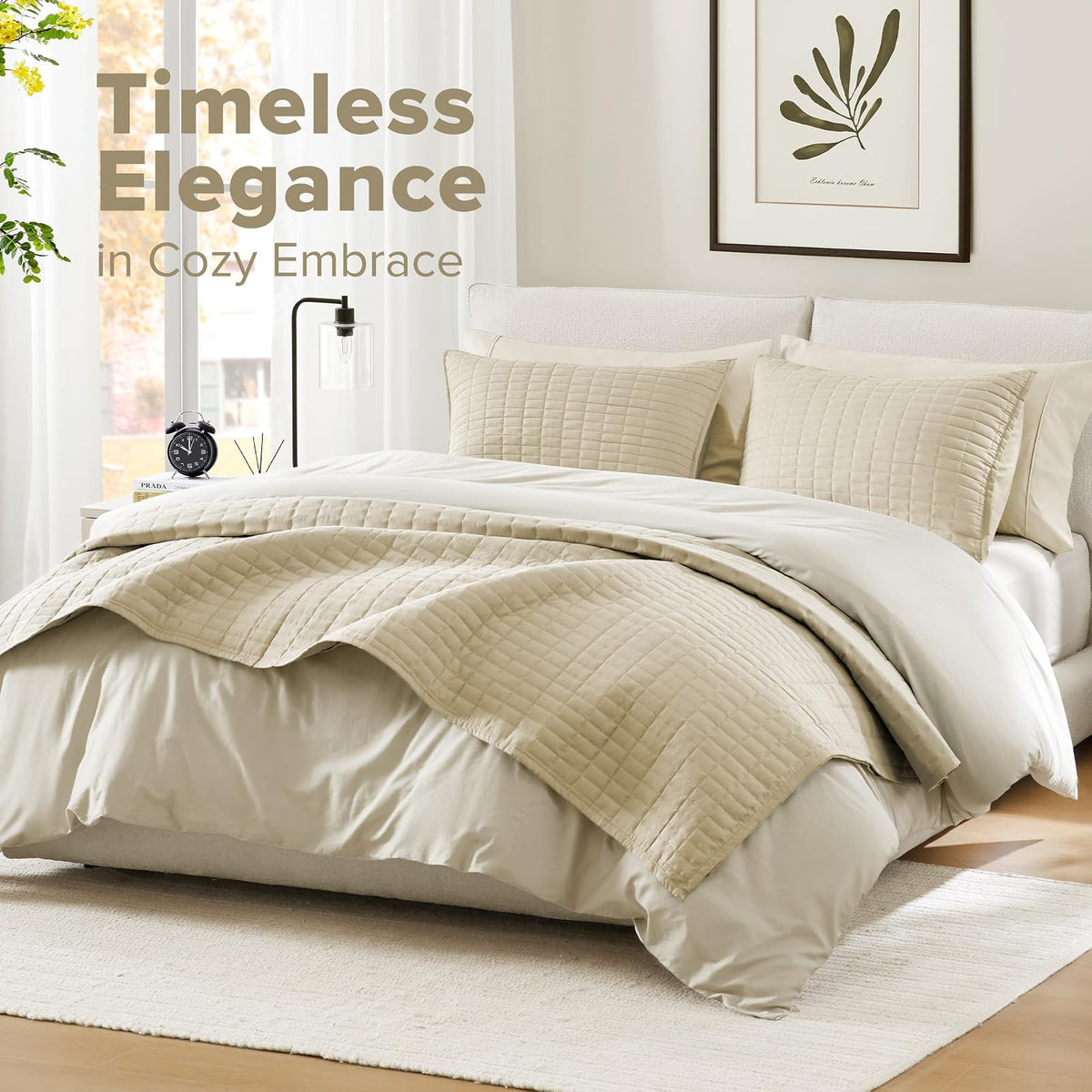 Comfort Spaces Kienna - Juego de edredón de Lujo de Doble Cara, diseño de Costura de Verano, Ligero, Suave, Capa de Ropa de Cama para Todas Las Estaciones, Funda a Juego, Marfil, Colcha