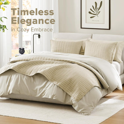 Comfort Spaces Kienna - Juego de edredón de Lujo de Doble Cara, diseño de Costura de Verano, Ligero, Suave, Capa de Ropa de Cama para Todas Las Estaciones, Funda a Juego, Marfil, Colcha