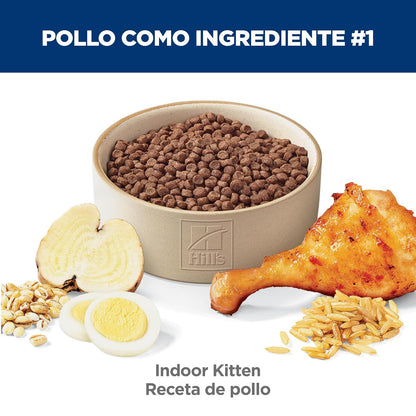 Hill's Science Diet Indoor Croquetas para Gatito Sabor Pollo 1.6Kg | Croquetas Hill's para gato, pollo real, crecimiento sano, desarrollo cerebral con DHA, soporte inmunológico