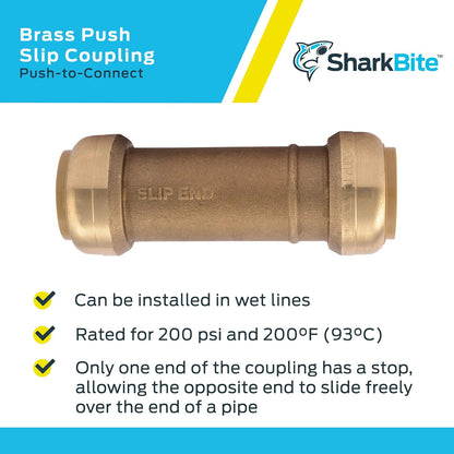 SharkBite Acoplamiento deslizante de 1 pulgada, ajuste de fontanería de latón, tubo PEX, cobre, CPVC, PE-RT, HDPE, U3020LFA