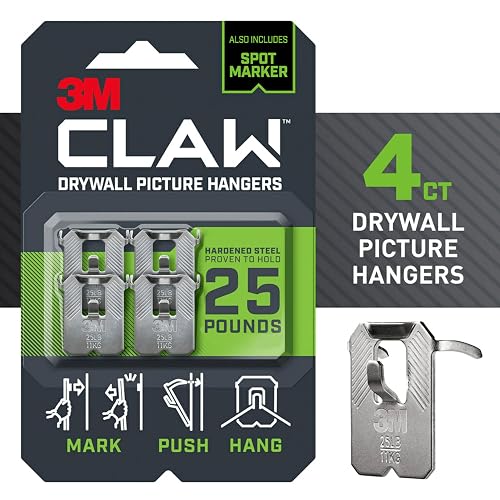 3M CLAW 25 libras. Colgador de fotos con marcadores de puntos, solución pesada para colgar para decoración de habitación y oficina, incluyendo espejos o arte grande, paquete de 4
