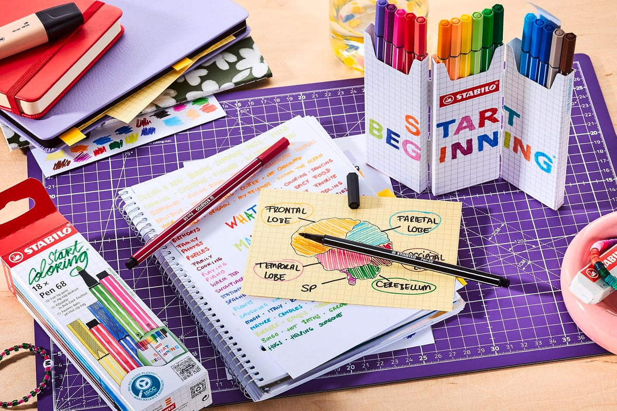 STABILO Pen 68 - Bolígrafo de fibra premium - Zigzag de escritorio de 18 unidades, varios colores
