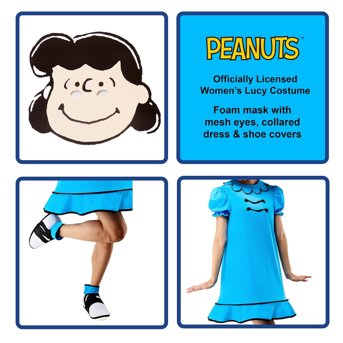 Rubies - Disfraz de Peanuts Lucy y máscara de espuma para mujer, Como se muestra, M