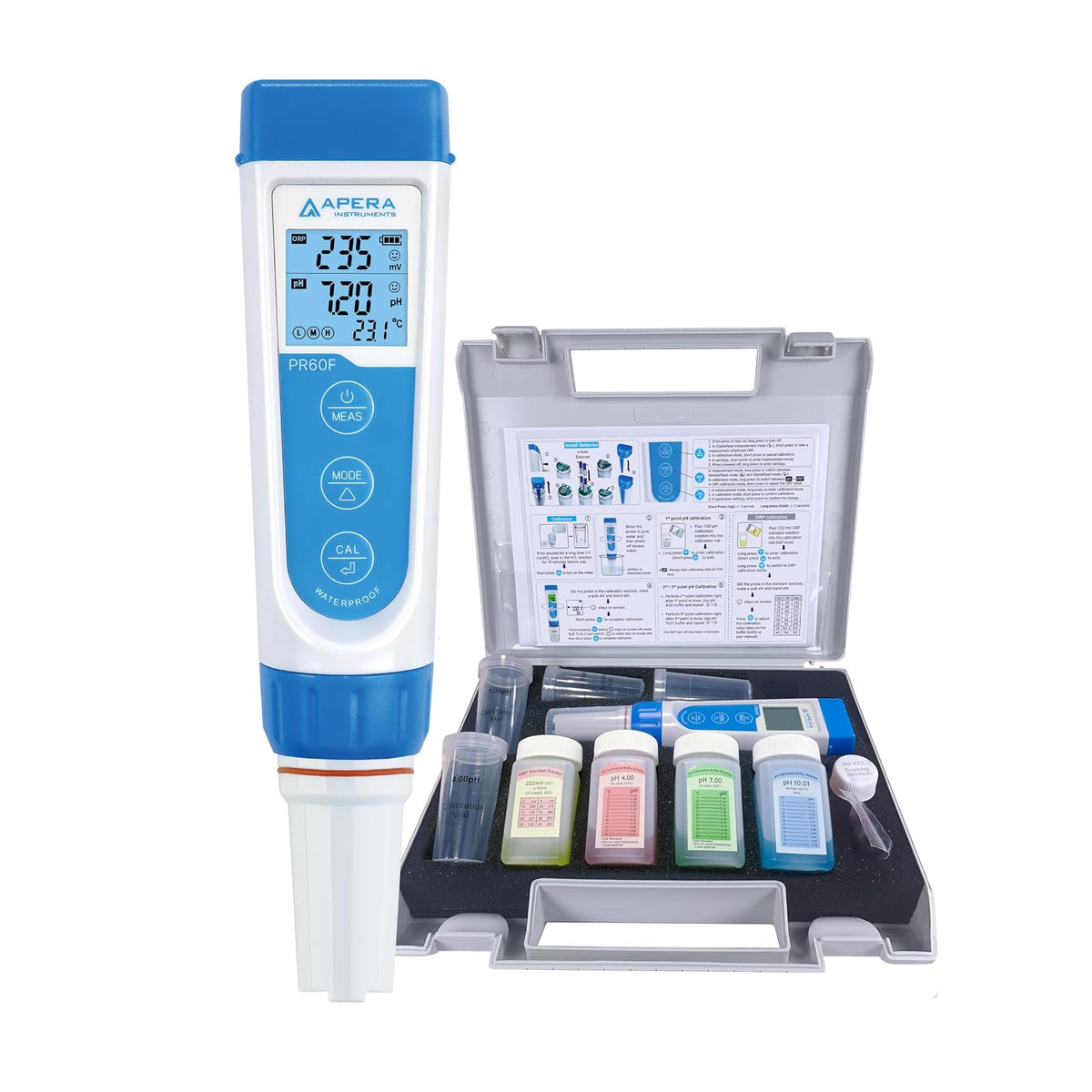 Apera Instruments PR60F - Kit de probador de pH/ORP premium con sensor plano doble, pH simultáneo de alta precisión, pH/ORP/temperatura Medida