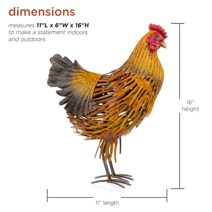 Alpine Corporation 16" H Indoor/Outdoor Metal Hen Decorative Garden Statue, Golden Brown