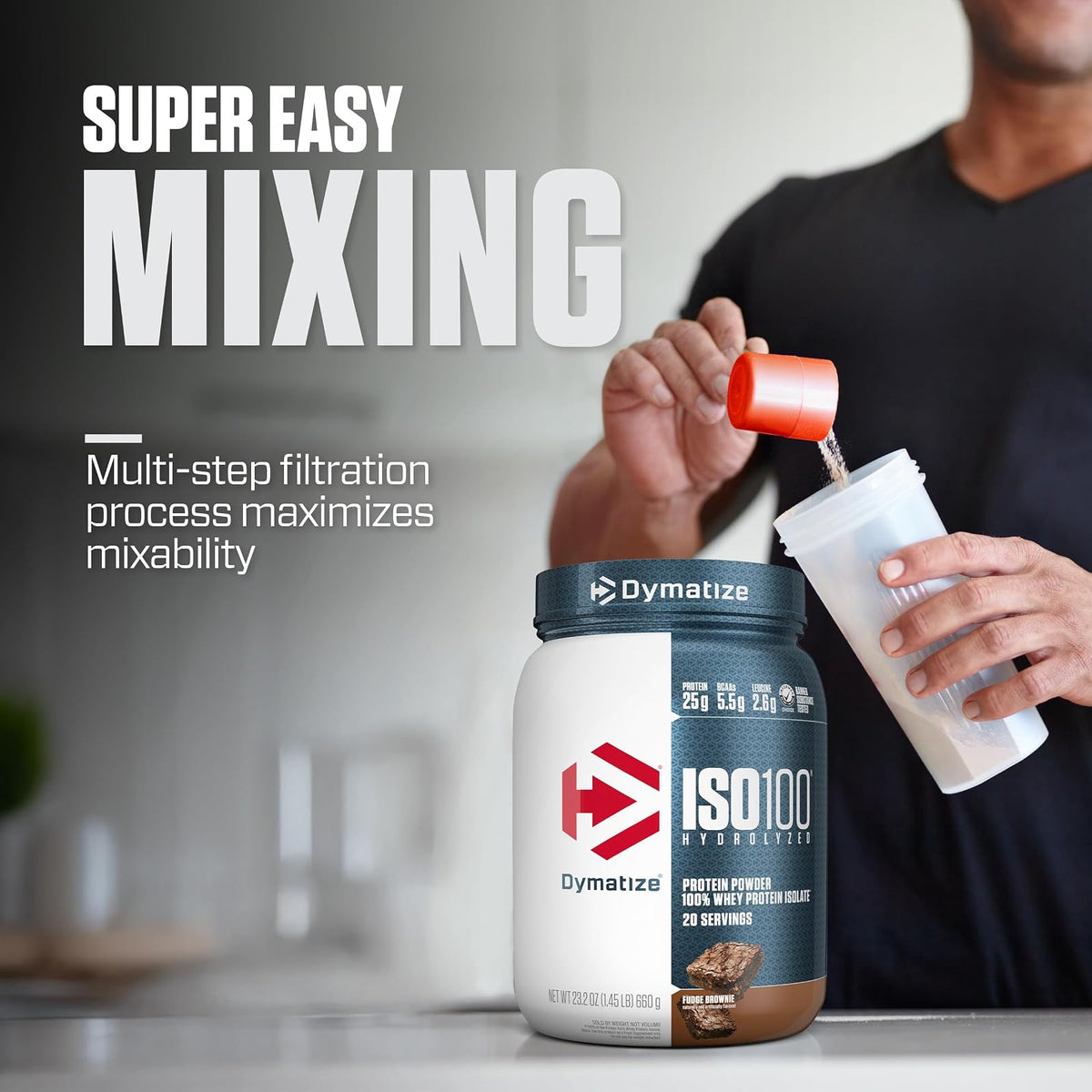 Dymatize ISO 100, Proteína Aislada de Suero Hidrolizada, Sabor Brownie, 640 g, 25 g Proteína por Porción, Sin Gluten, 20 porciones