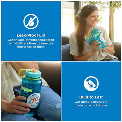 Nalgene Sustain Tritan - Botella de agua sin BPA fabricada con material derivado de 50% residuos de plástico (utilizando balance de masa certificado ISCC), 32 onzas, boca ancha, cerúlea