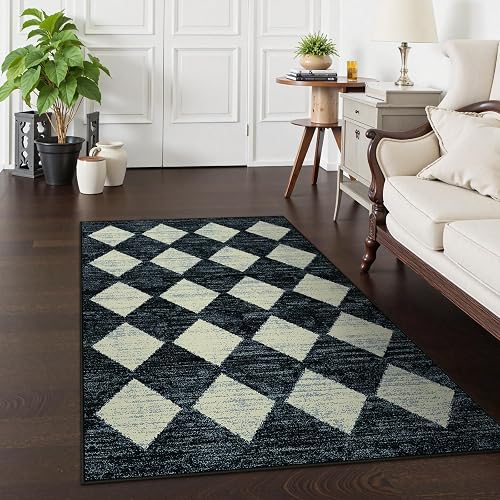Lahome - Alfombra marroquí de Enrejado de 3 x 5 Pulgadas, Lavable, Color Negro, Antideslizante, Resistente a Las Manchas, Alfombra de Interior para Puerta Delantera, vestíbulo, recámara, baño