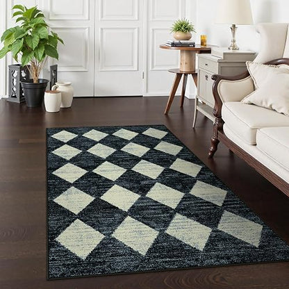 Lahome - Alfombra marroquí de Enrejado de 3 x 5 Pulgadas, Lavable, Color Negro, Antideslizante, Resistente a Las Manchas, Alfombra de Interior para Puerta Delantera, vestíbulo, recámara, baño