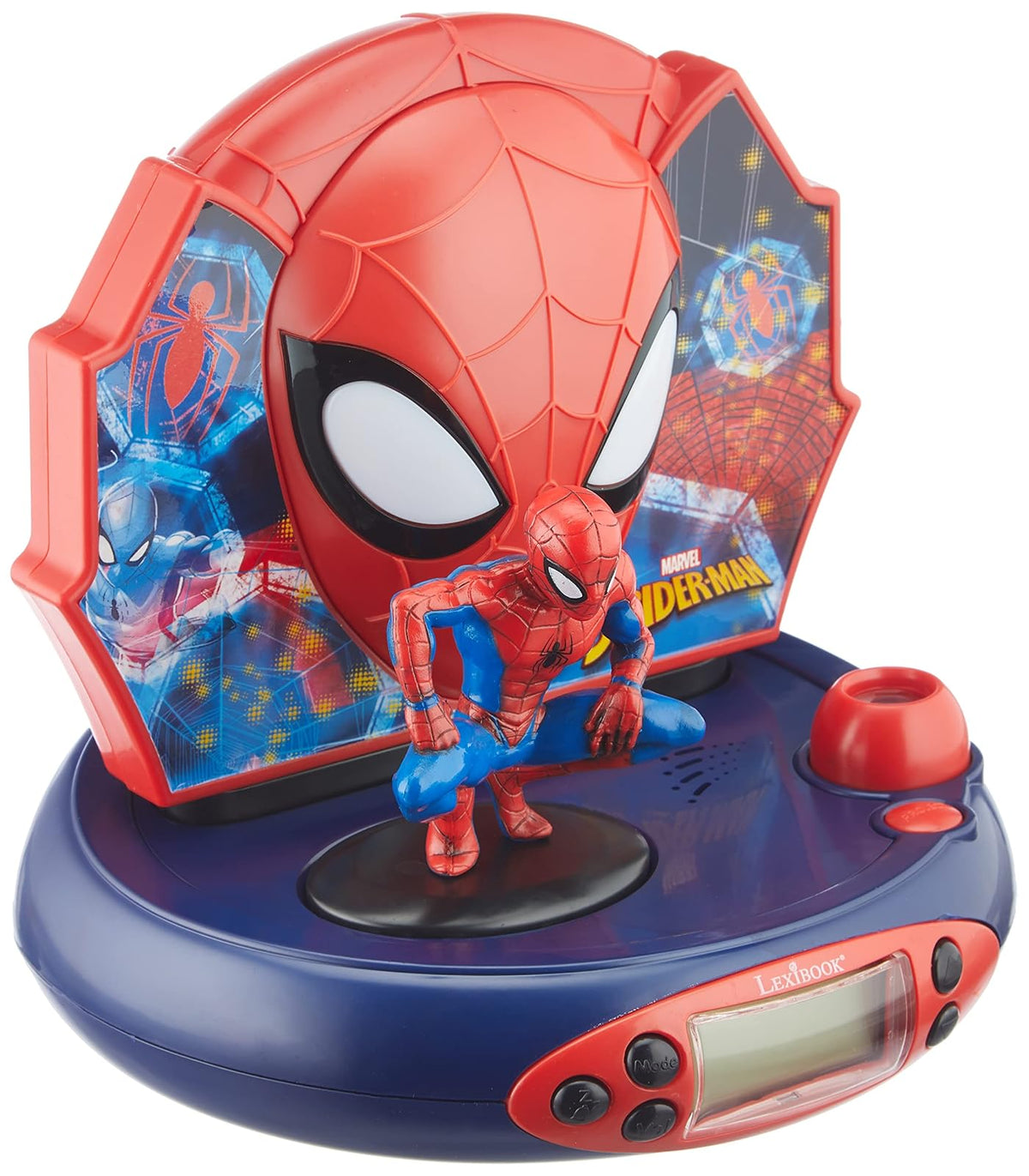 Lexibook Marvel Spider-Man Peter Parker Radio Reloj proyector, Luz de Noche incorporada, proyección de Tiempo en el Techo, Efectos de Sonido, Funciona con batería, Azul/Rojo, RP500SP