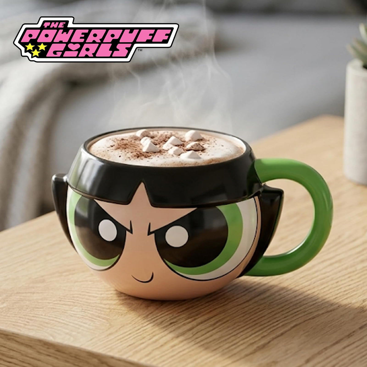 Silver Buffalo Powerpuff Girls Buttercup Taza de cerámica 3D esculpida de 20 onzas