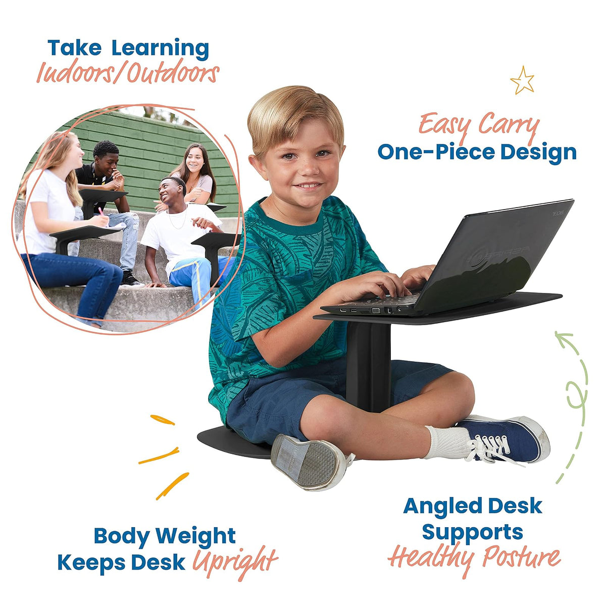 ECR4Kids The Surf - computadora de regazo portátil, asiento flexible, negro, paquete de 10