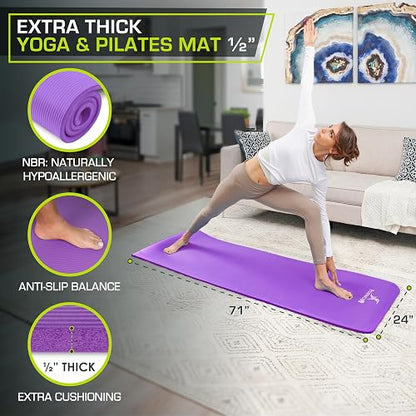 ProsourceFit Extra Thick Yoga and Pilates Mat ½€ (13mm) or 1 (25mm), 71-inch Long High Density Exercise Mat with Comfort Foam and Carrying Strap