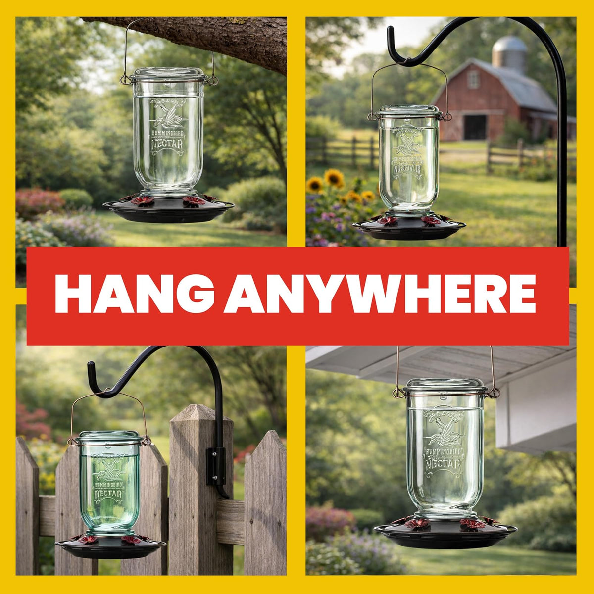 More Birds Hummingbird Feeder, Glass Hummingbird Feeders, 5 Feeding Stations, 25-Ounce Nectar Capacity, Mason Jar