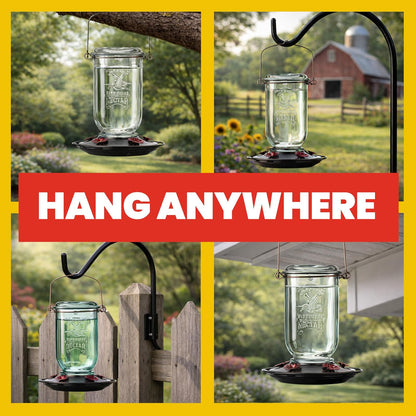 More Birds Hummingbird Feeder, Glass Hummingbird Feeders, 5 Feeding Stations, 25-Ounce Nectar Capacity, Mason Jar
