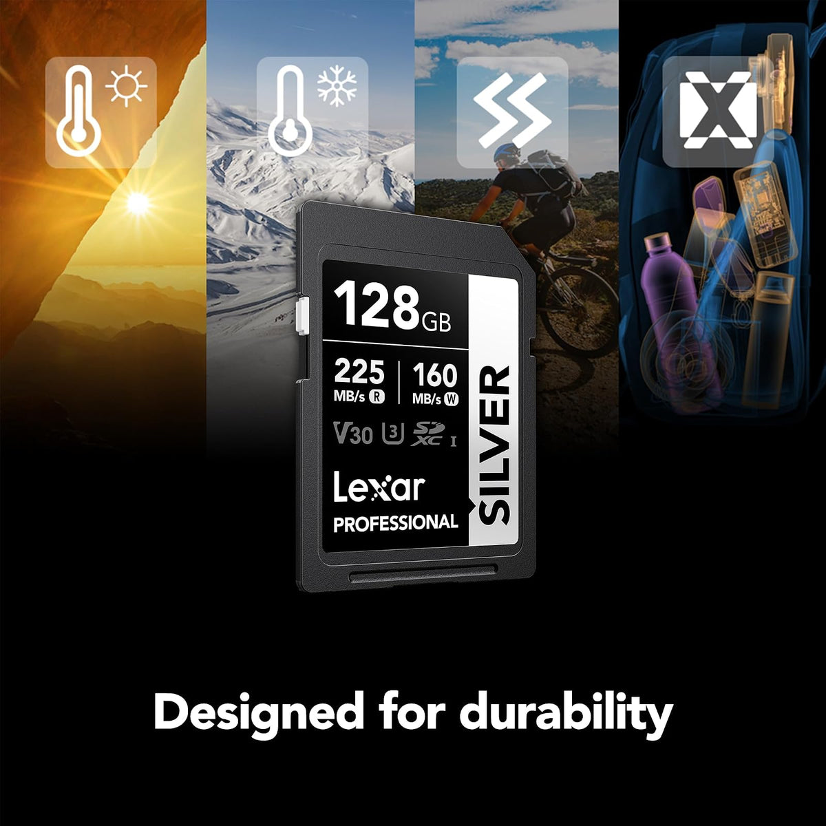 Lexar - Tarjeta SD Profesional de 128 GB, UHS-I, C10, U3, V30, 4K, Tarjeta de Memoria SDXC de hasta 205/140 MB/s, para fotógrafo Profesional, videógrafo, Entusiasta (LSDSILV128G-BNNNU)