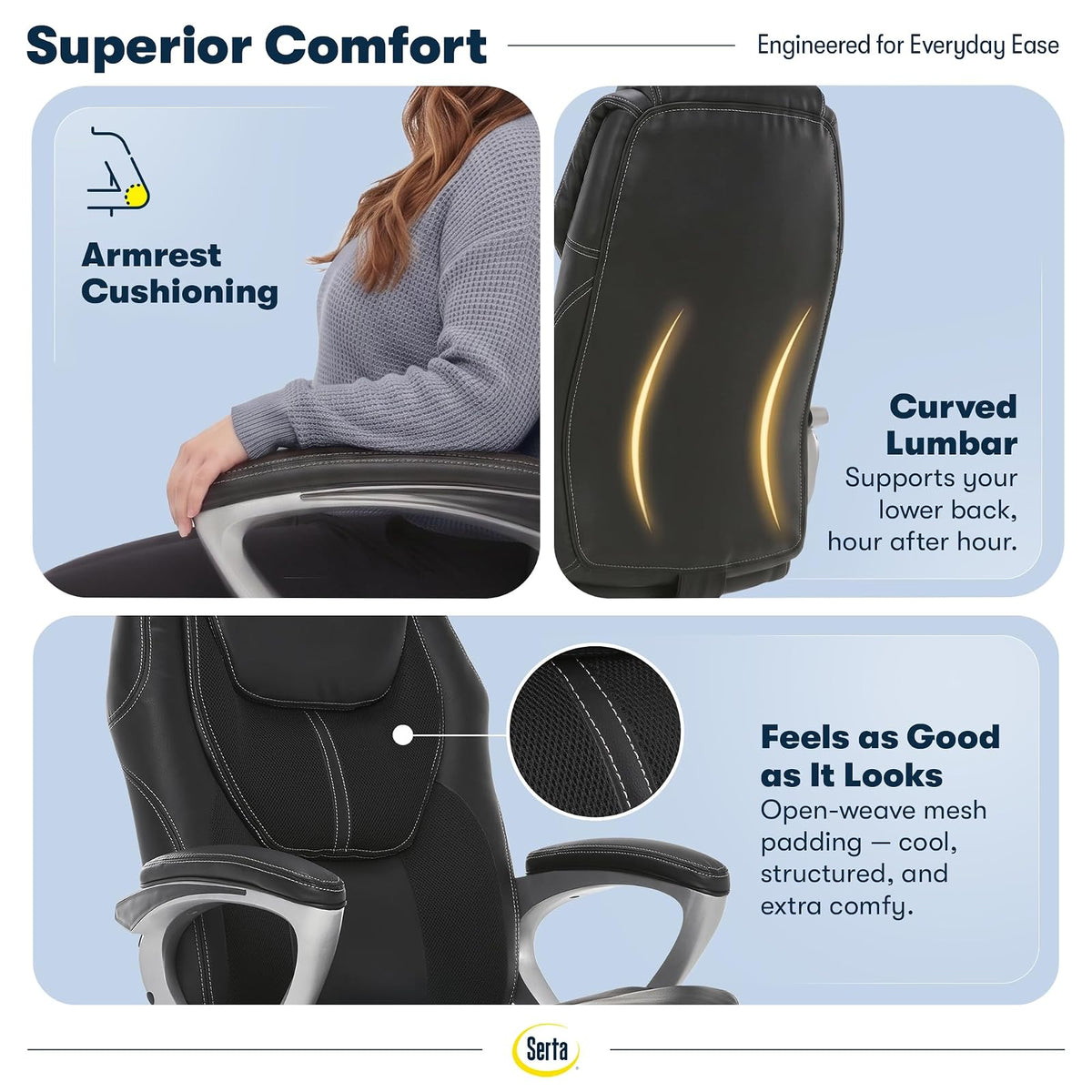 Serta 43673 Silla ejecutiva de cuero sintético, Negro