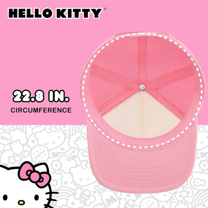 Hello Kitty Baseball Cap, Women's Snapback Hat with Flat Brim and 3D Ribbon and Ears