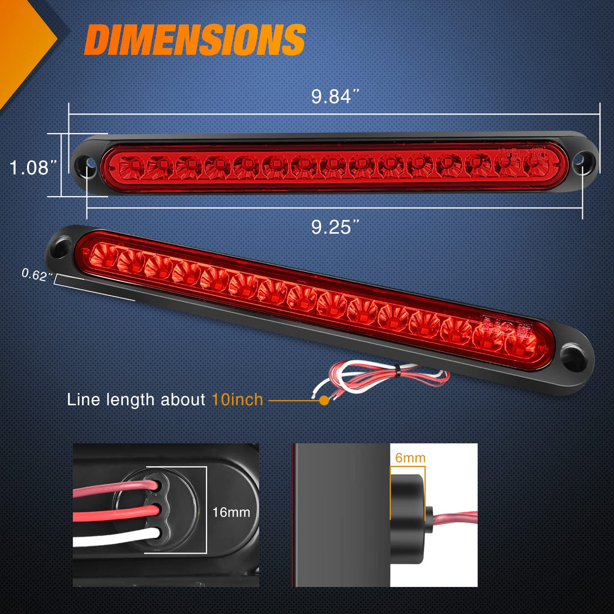 Nilight - Barra de luces rojas para remolque, 2 unidades, 10 pulgadas, 15 LED, para aparcar, parar, girar, luces traseras, luz de freno IP67, impermeable, marcador de identificación