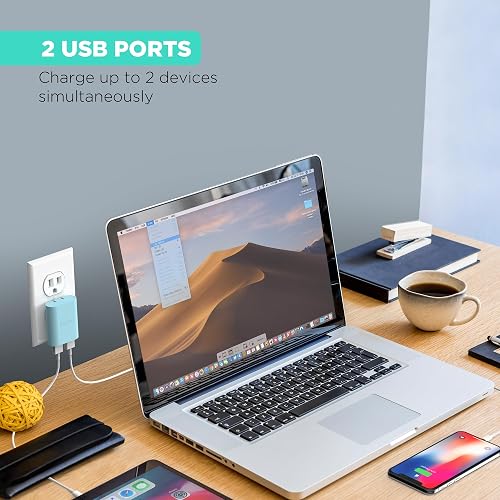 Cargador de Pared USB iHome de 2 Puertos: Cargador USB Multipuerto AC Pro, Adaptador de Enchufe USB y Bloque de Carga para Teléfono, Enchufe de Pared USB Doble