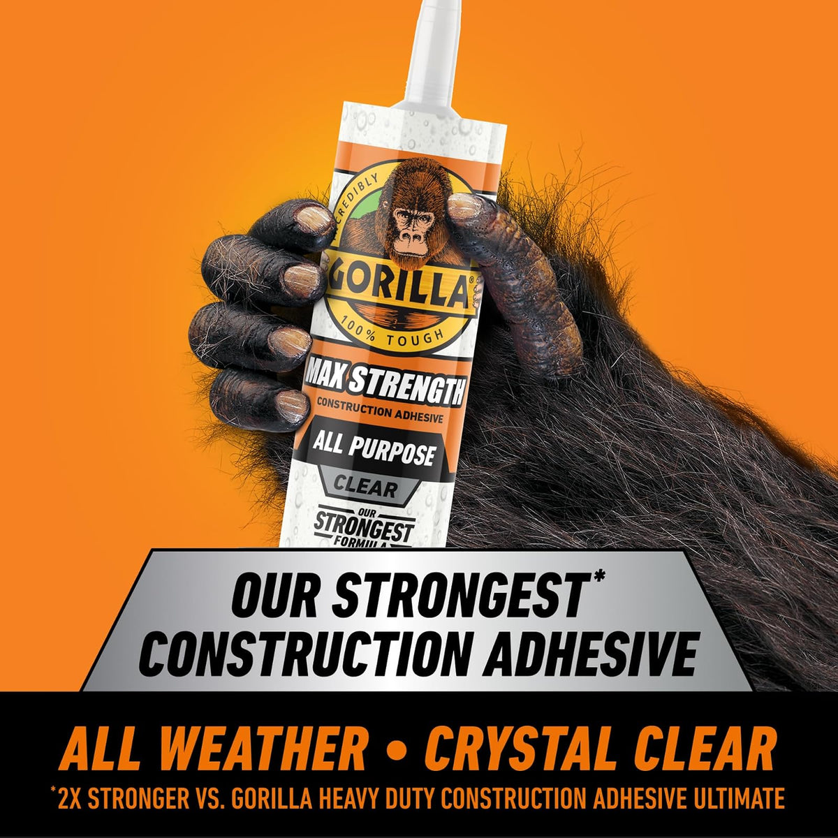 Gorilla Max Strength - calcomanía de construcción, pegamento transparente, cartucho de 9 onzas (paquete de 2) - Relleno de huecos e impermeable
