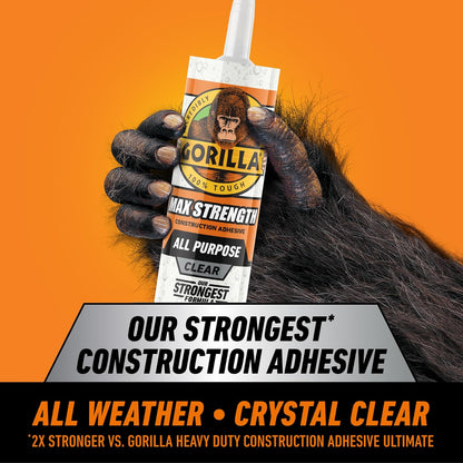 Gorilla Max Strength - calcomanía de construcción, pegamento transparente, cartucho de 9 onzas (paquete de 2) - Relleno de huecos e impermeable