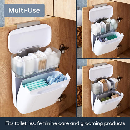 YouCopia DoorStash Organizador de artículos de Cambiador, Organizador Colgante para Puerta de clóset de baño con 3 Compartimentos Ajustables y Tapa Cubierta para organización de Accesorios