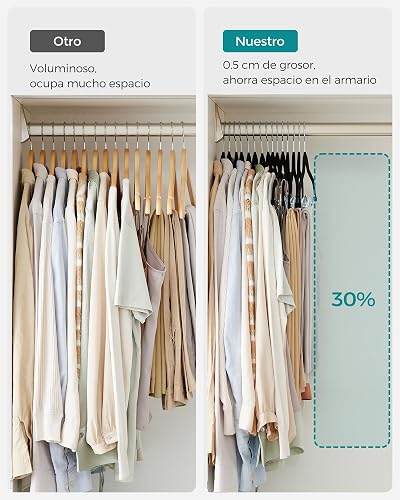 SONGMICS Perchas para Pantalones, 30 Perchas de Terciopelo, 42.5 cm de Largo, con Clips Ajustables, Antideslizantes, Negro MCRF12B30