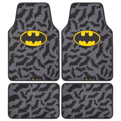 BDK Warner Bros DC Comics Batman - Alfombrillas únicas de impresión completa para automóvil, ajuste universal, juego de 4 piezas, alfombra, delantera 26 x 16.5 pulgadas, trasera 14 x 16.5 pulgadas, agarre