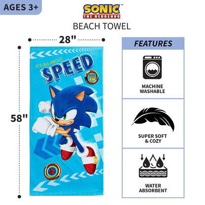 Franco Sonic The Hedgehog Toalla de Playa de poliéster Reciclado, 58 x 28 Pulgadas, patrón Listo para Correr