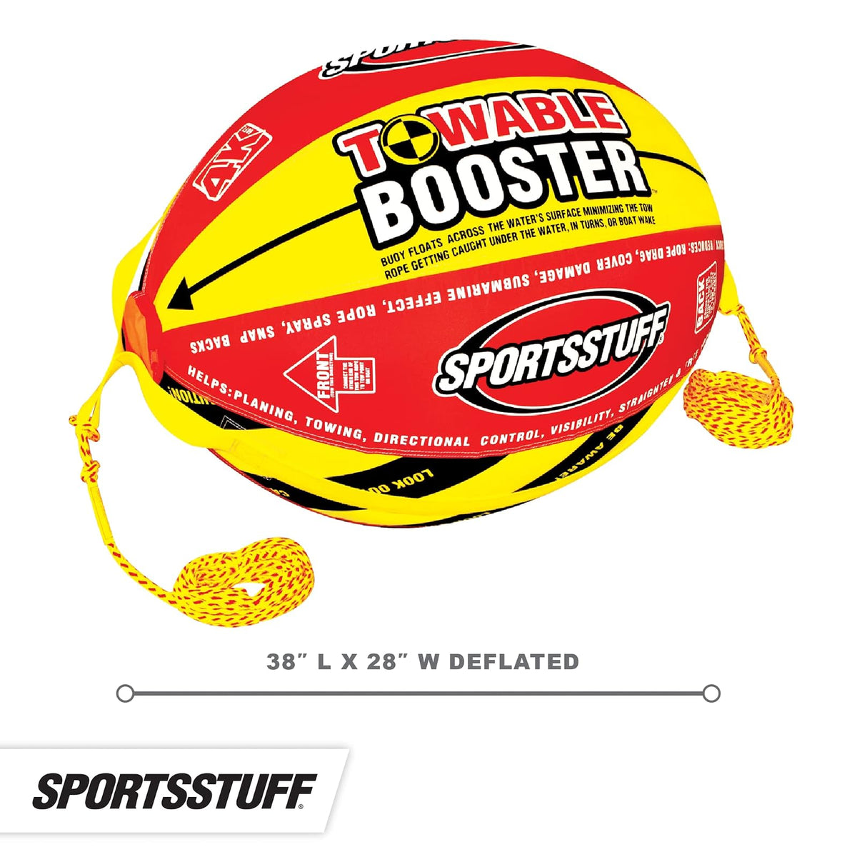 Sportsstuff Booster Ball, Towable Tube Rope Performance Ball Dimensions inflated (38in x 28in) deflated (45in x 36in)
