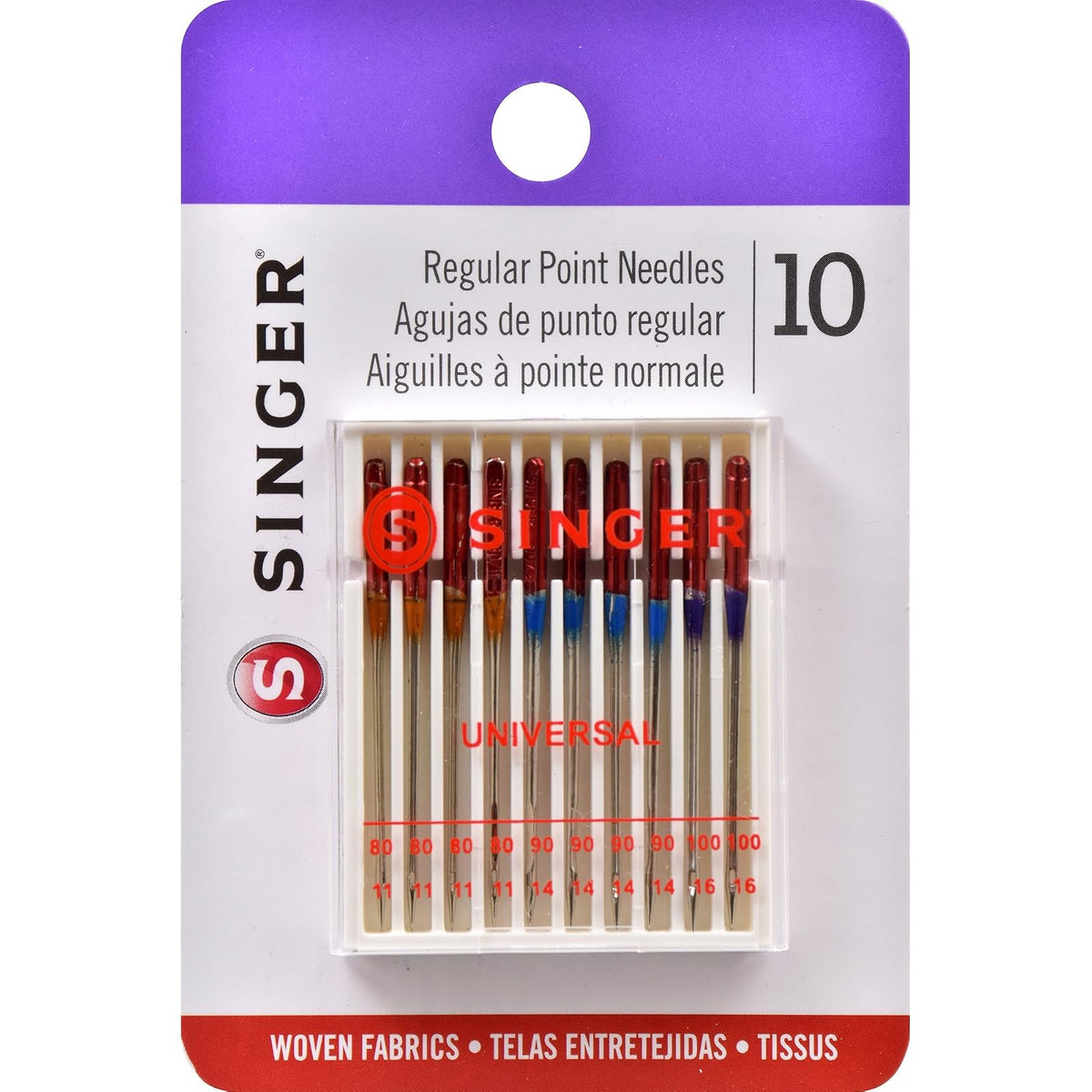 Singer Juego de Accesorios Que Incluye 9 Prensa Telas, Aguja Doble y Estuche + Agujas de máquina de Punto Regular, tamaño 80/11, Size 11, 14, 16 10/Pkg, 10 Unidades, 1