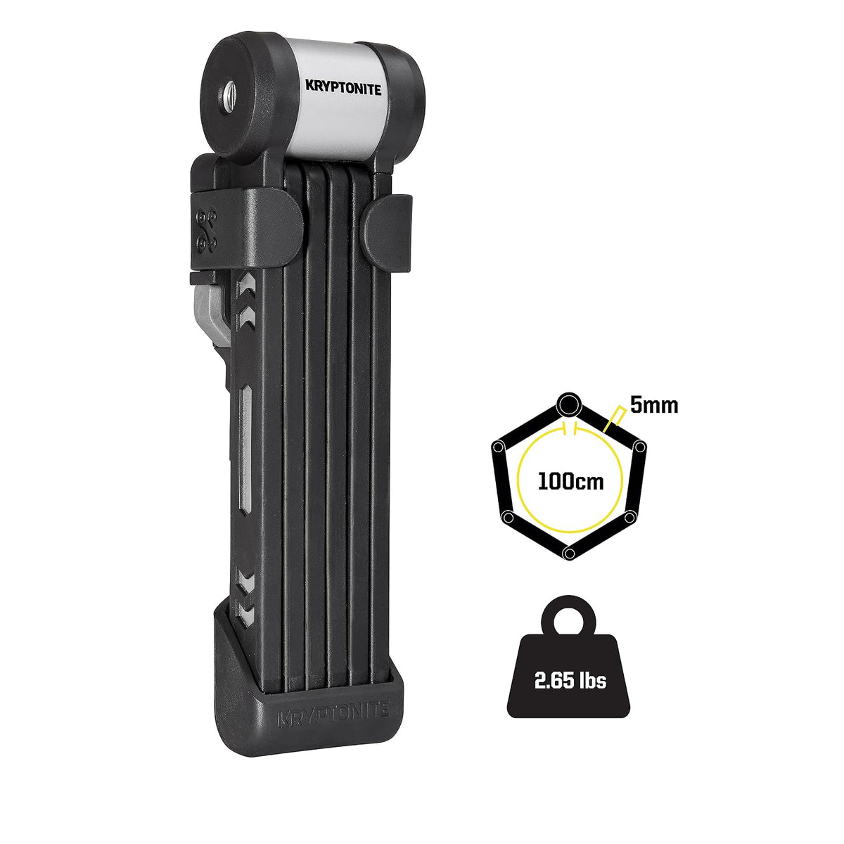Kryptonite Kryptolok 610 S - Candado plegable para bicicleta, compacto, ligero, de alta seguridad, antirrobo, plegable, con 2 llaves y soporte para eléctricas, scooter, de montaña, 100 cm